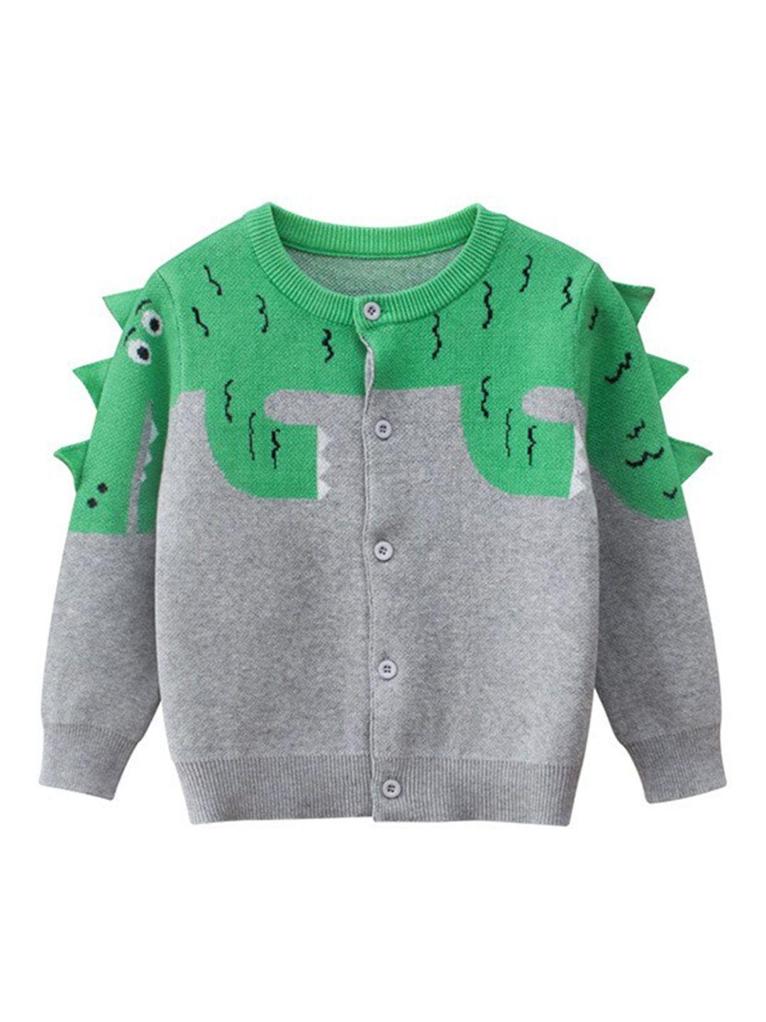 stylecast boys green & grey colourblocked cotton cardigan sweater