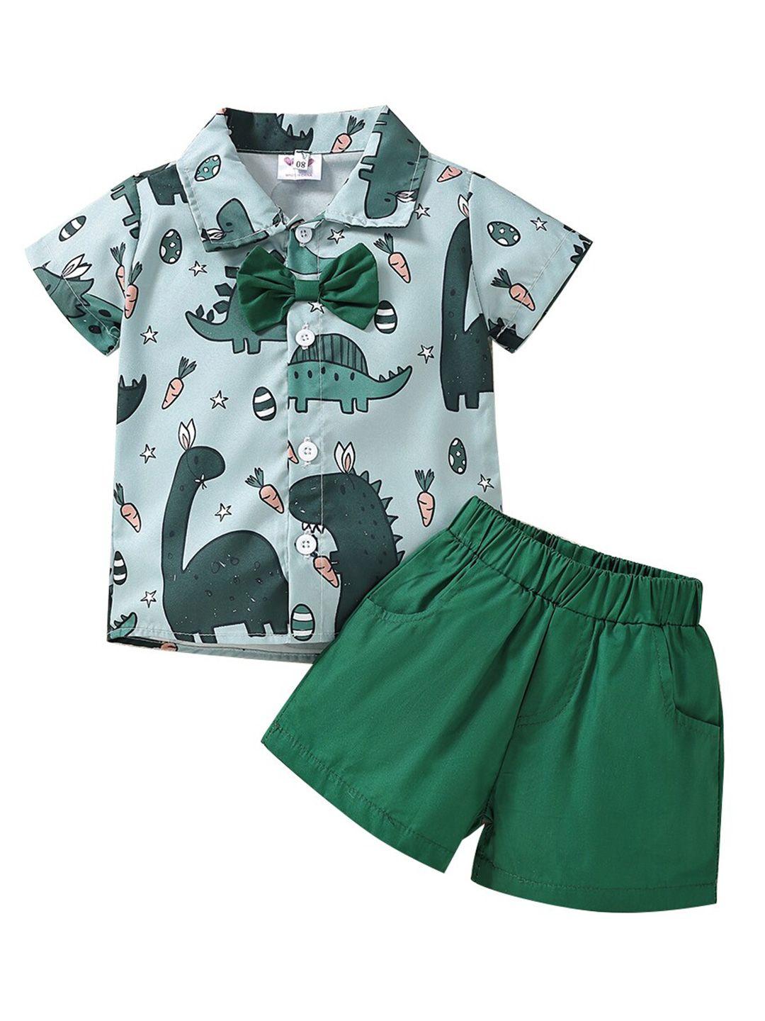 stylecast boys green printed shirt with shorts