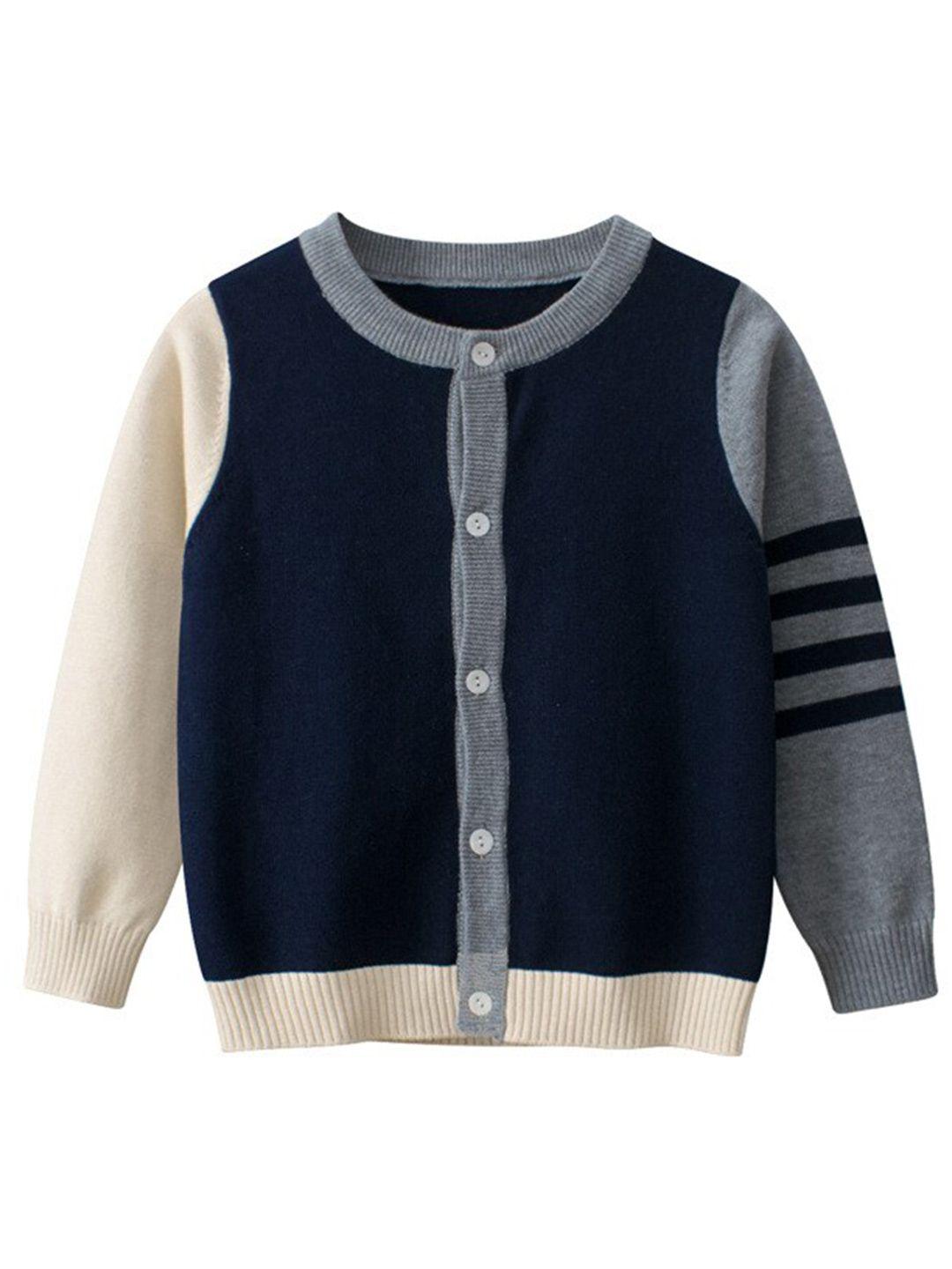 stylecast boys grey & navy blue colourblocked cotton cardigan