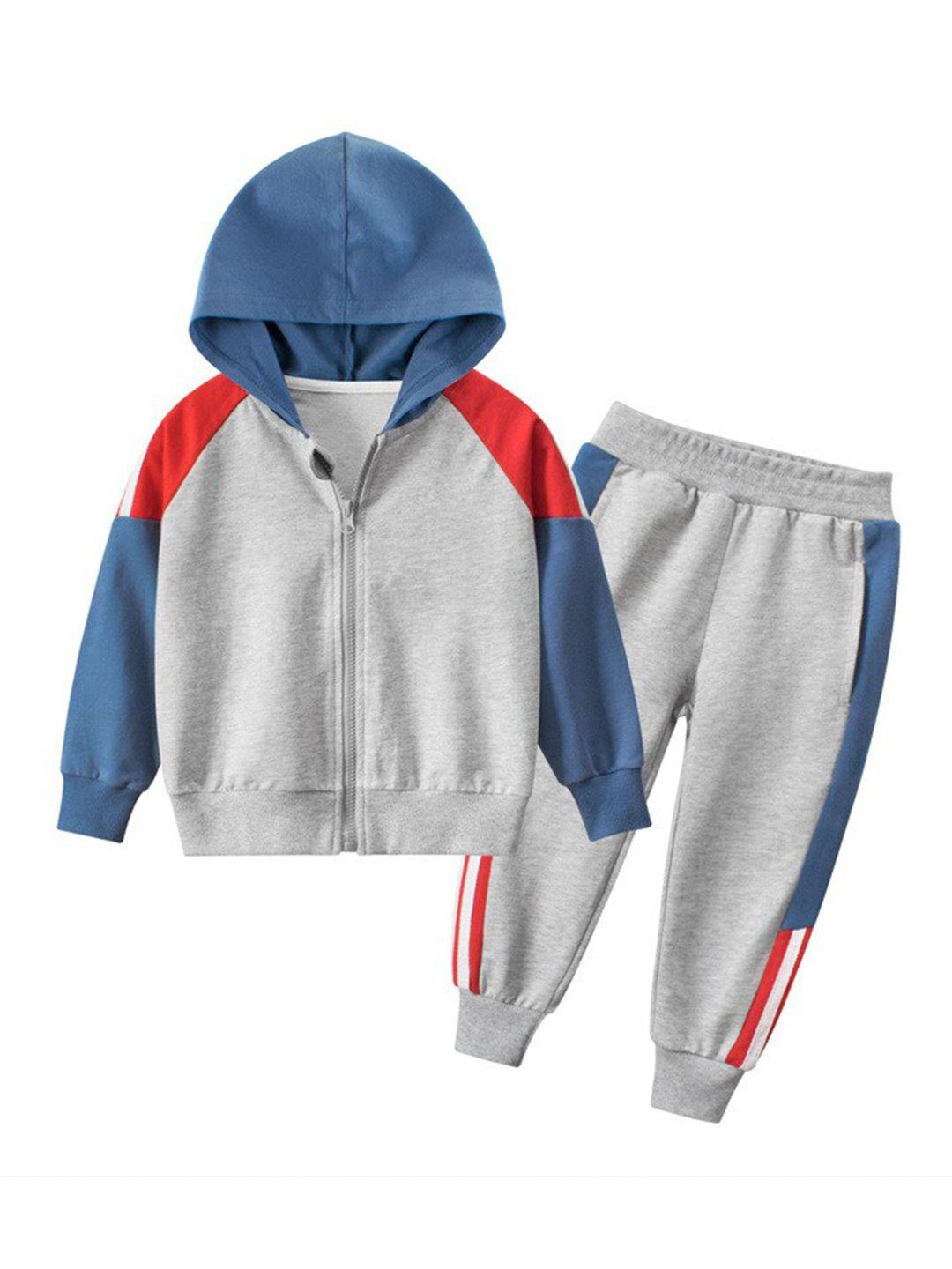 stylecast boys grey colourblocked pure cotton sweatshirt with joggers