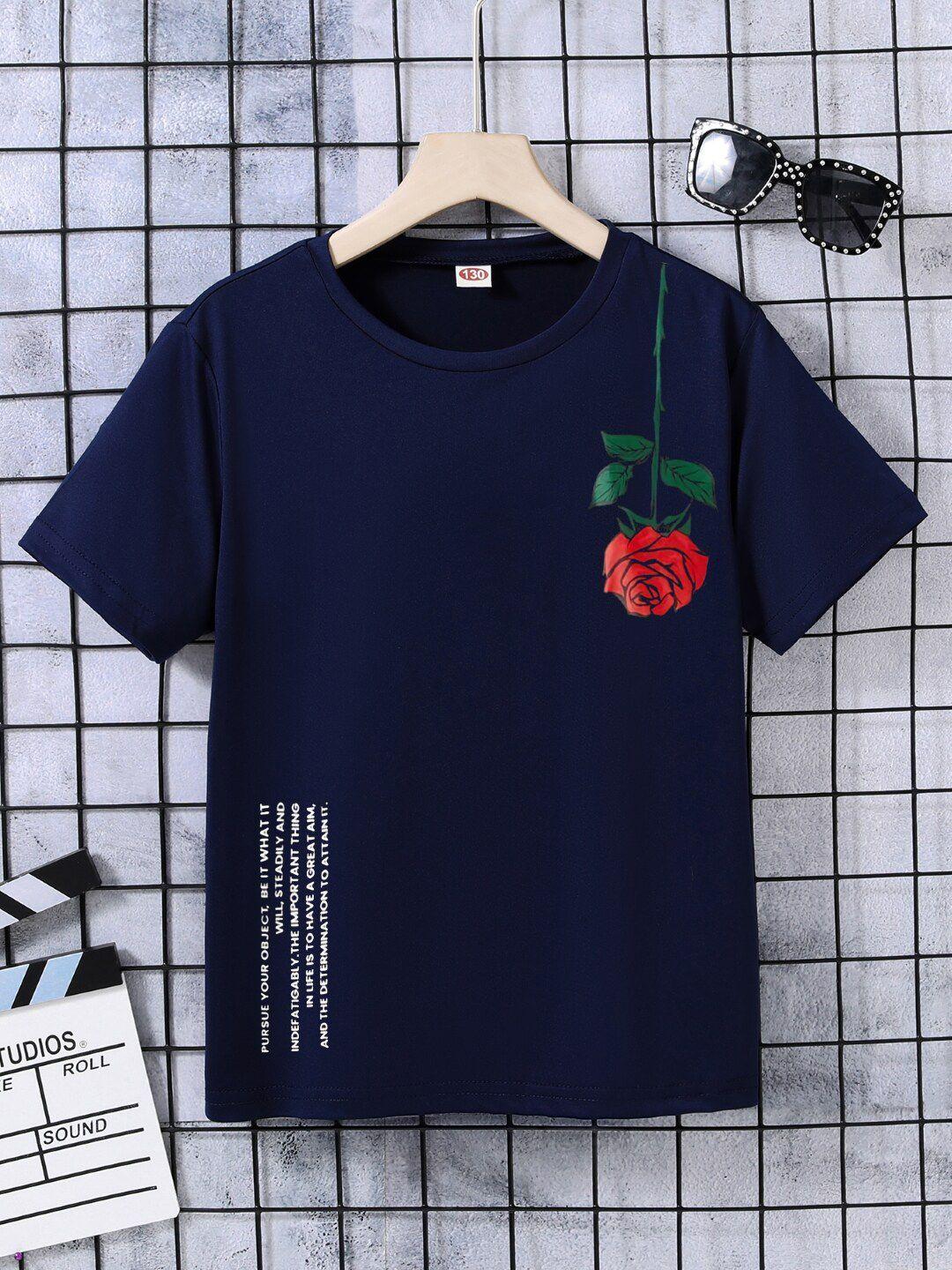 stylecast boys navy blue floral printed regular fit t-shirt