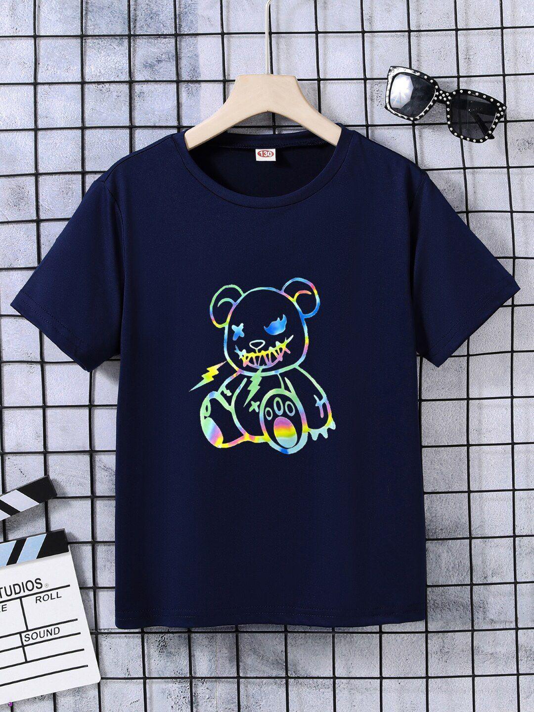 stylecast boys navy blue graphic printed regular fit t-shirt