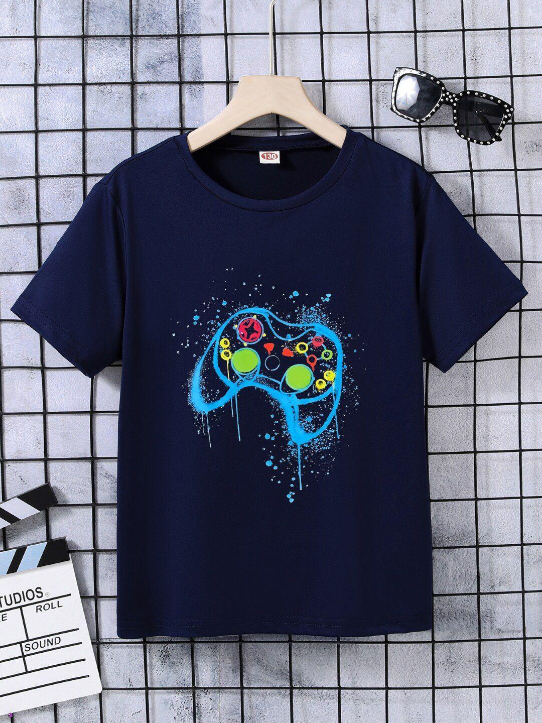 stylecast boys navy blue graphic printed short sleeves t-shirt