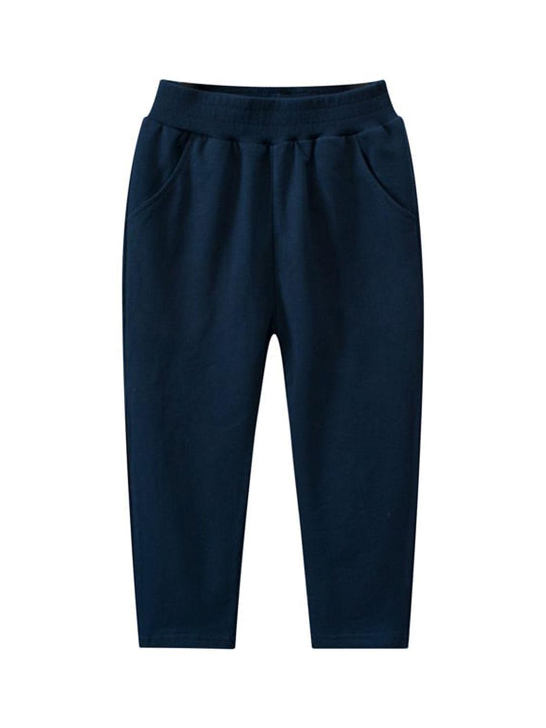 stylecast boys navy blue slim fit easy wash cotton trousers