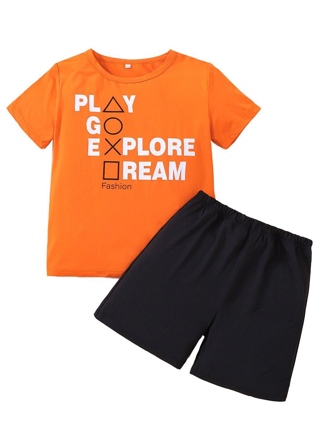 stylecast boys orange & black printed t-shirt with shorts