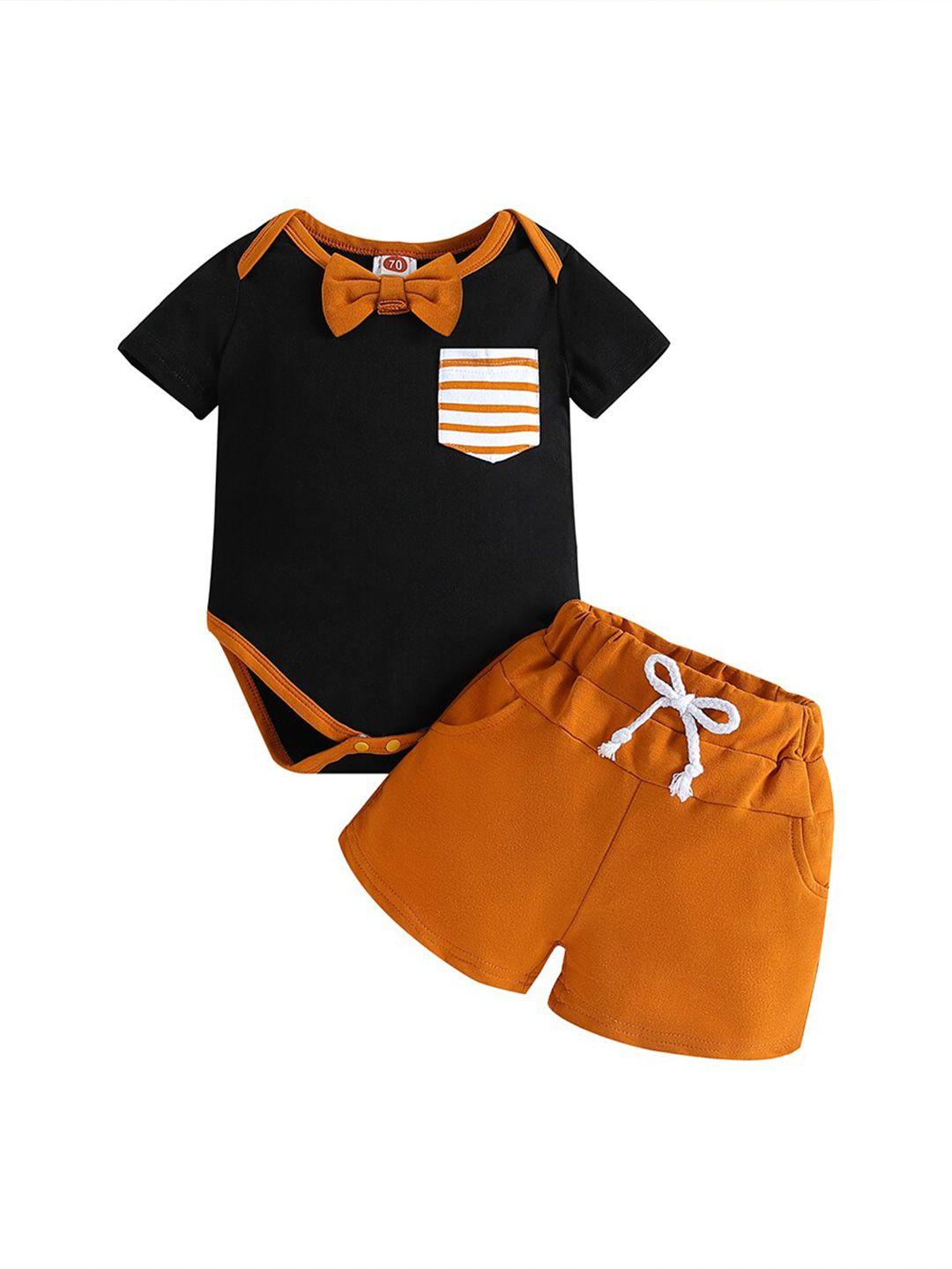 stylecast boys orange-coloured & black top with shorts