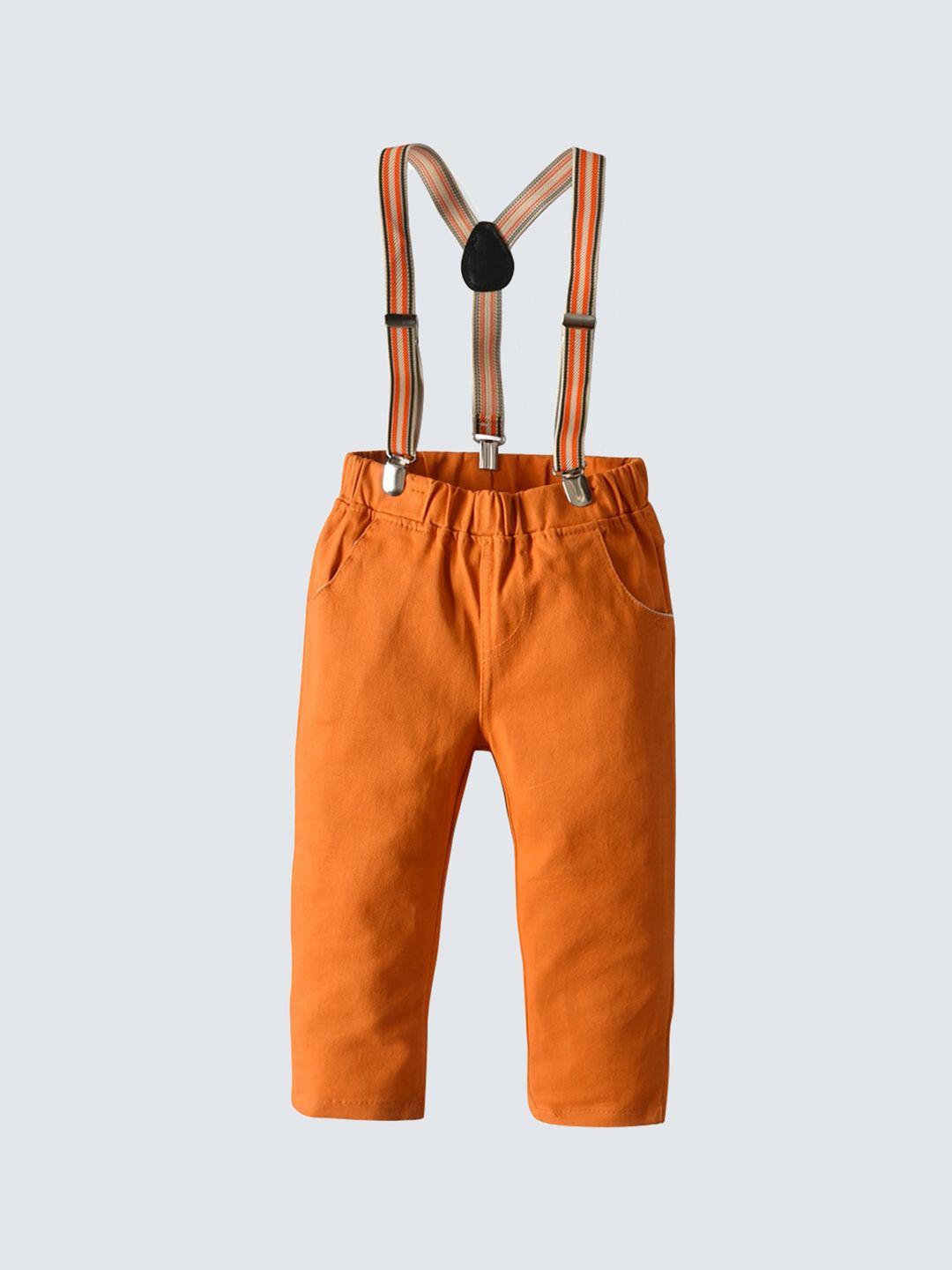 stylecast boys orange slim fit high-rise cotton trousers with suspenders
