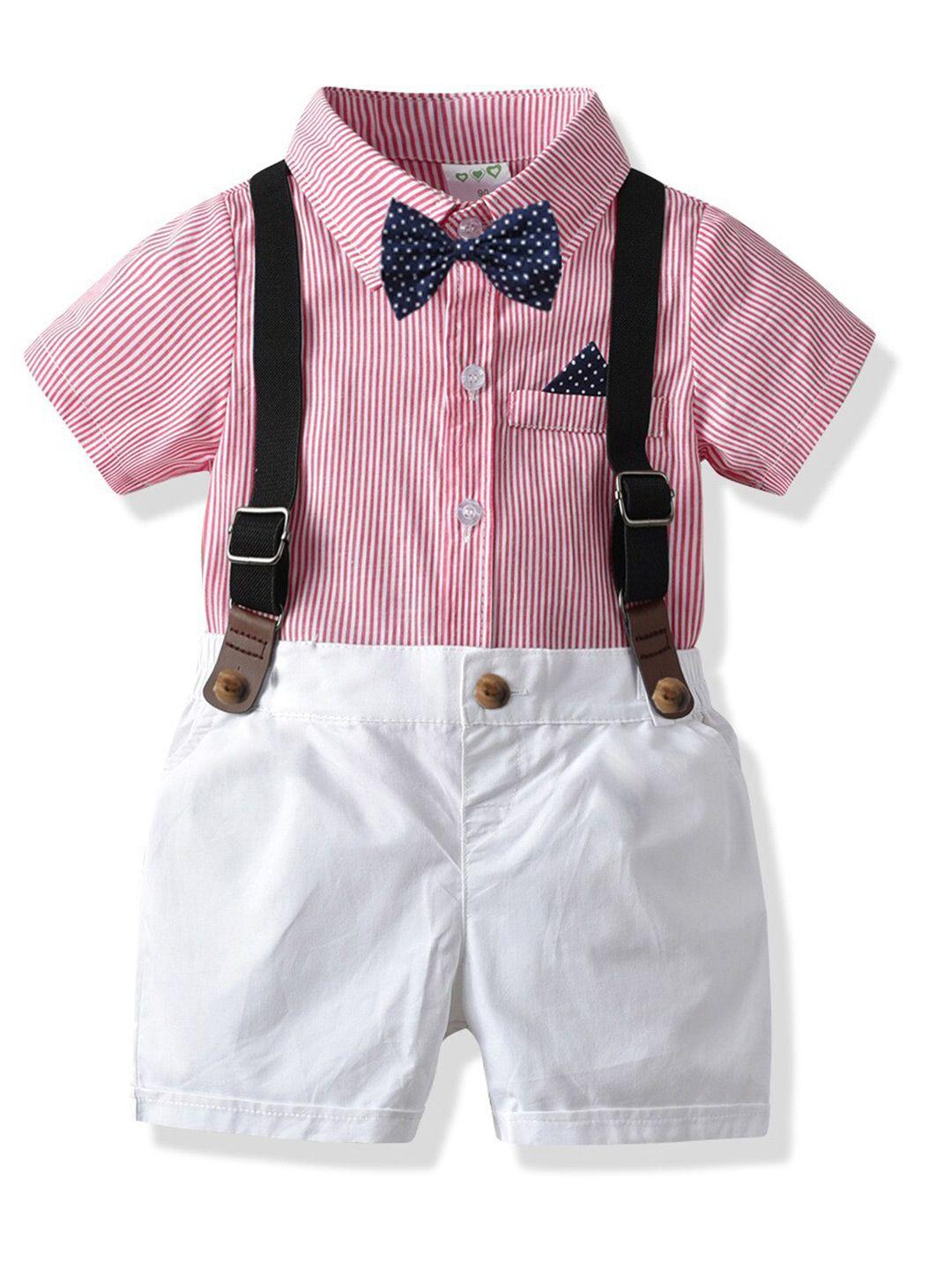 stylecast boys pink striped shirt with shorts and suspenders