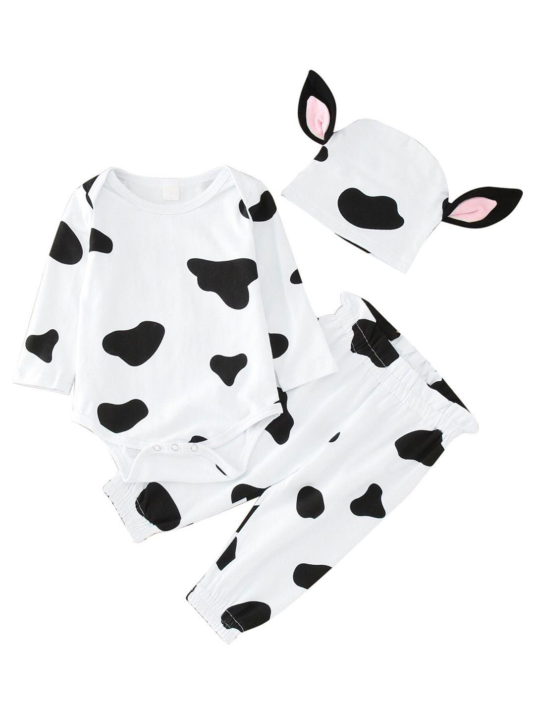 stylecast boys white & black cow printed bodysuit with jogger & cap