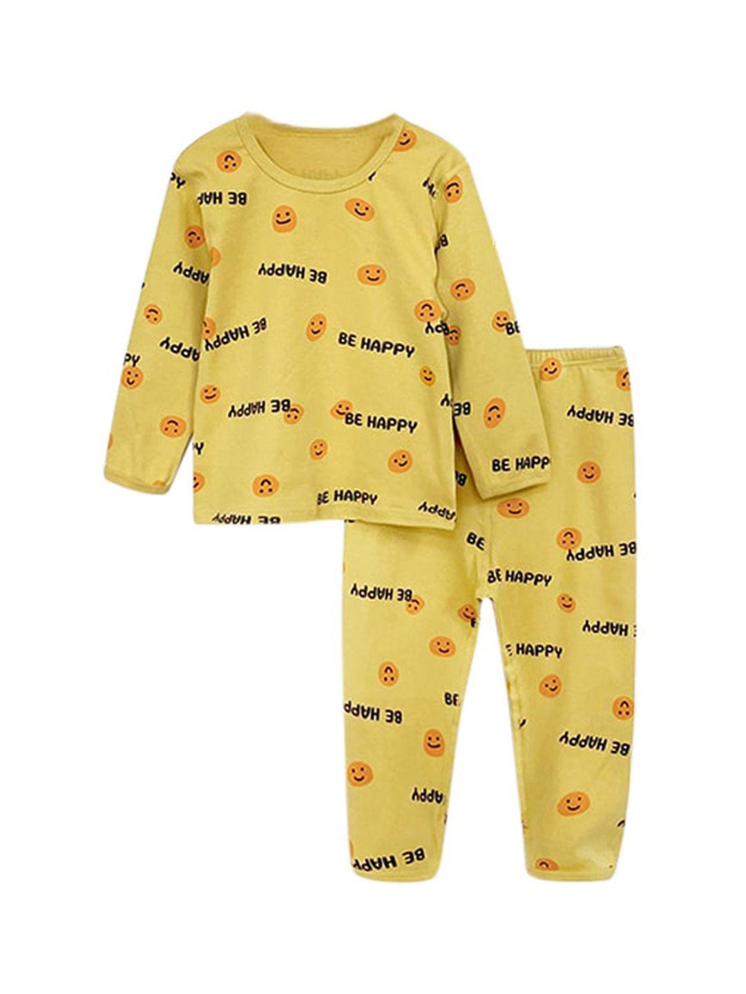 stylecast boys yellow conversational printed pure cotton t-shirt with pyjamas