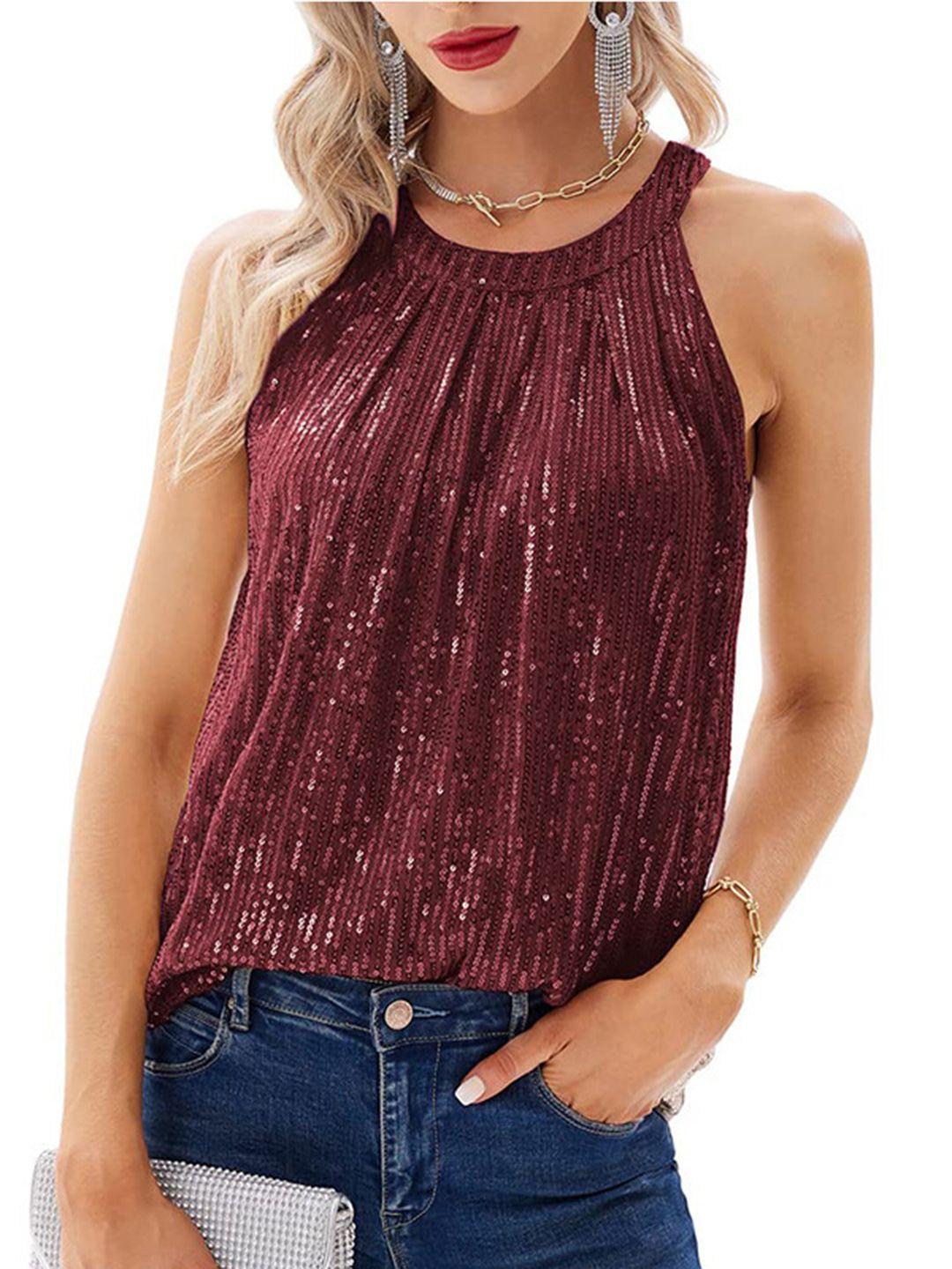 stylecast brown embellished round neck top