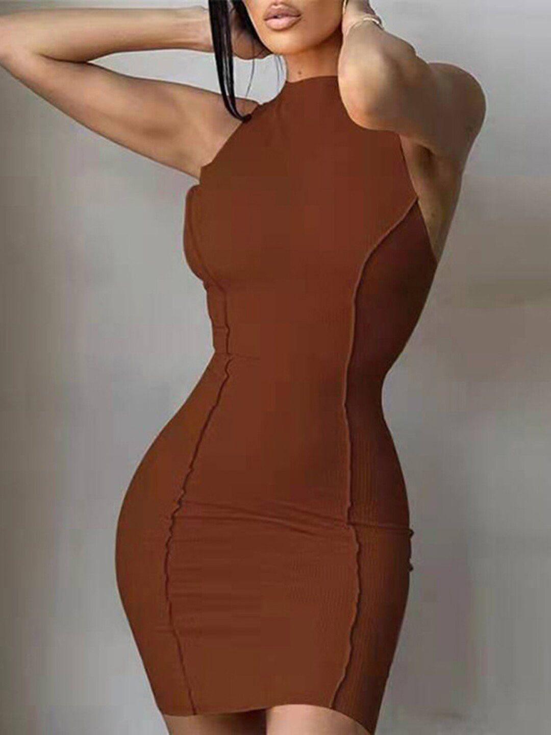 stylecast brown high neck mini bodycon dress