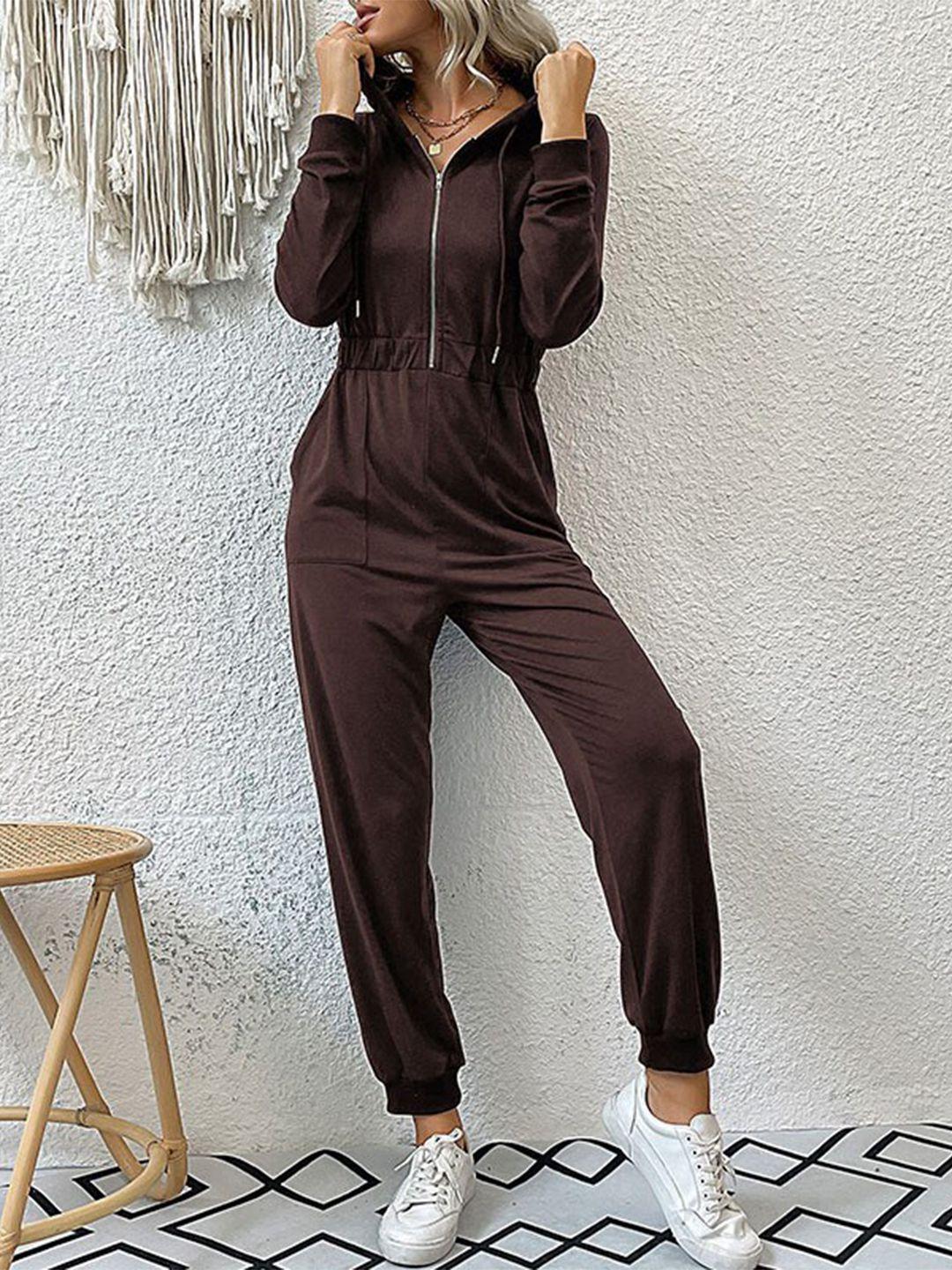 stylecast brown hooded basic jumpsuit