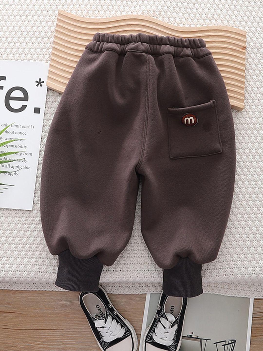 stylecast brown kids mid-rise easy wash cotton joggers