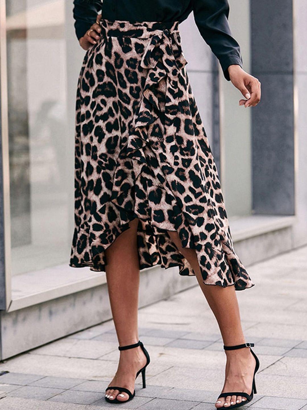 stylecast brown printed wrap midi length skirt