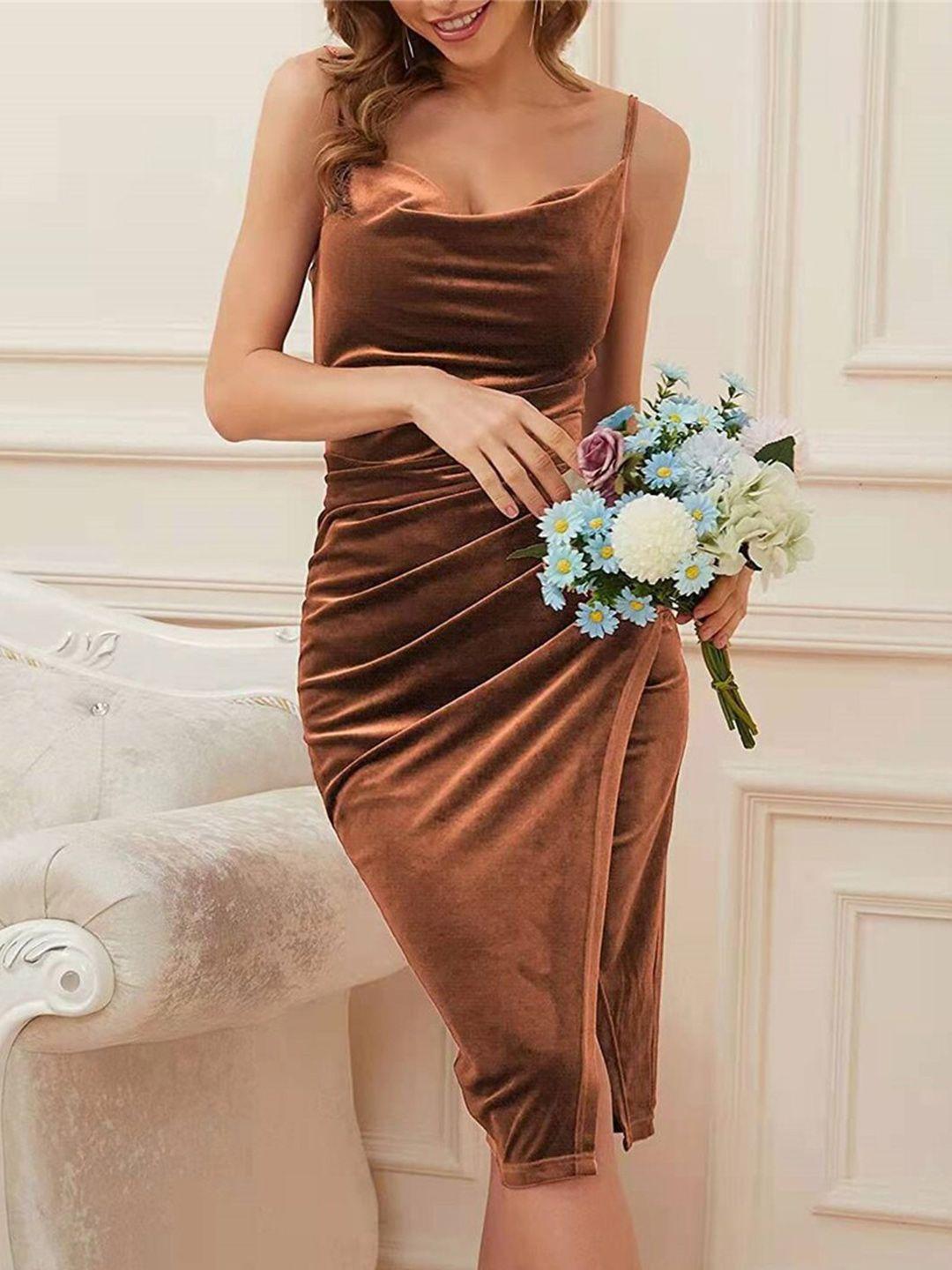 stylecast brown shoulder straps cotton sheath dress