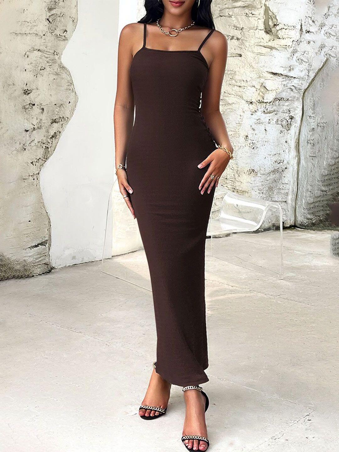 stylecast brown shoulder straps sleeveless maxi bodycon dress