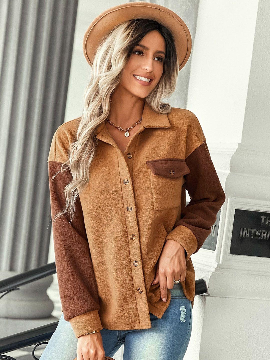 stylecast brown spread collar shacket