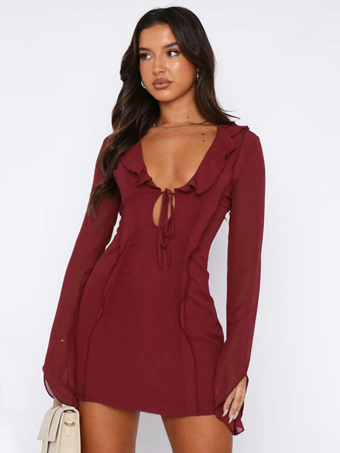 stylecast brown tie up neck a-line mini dress