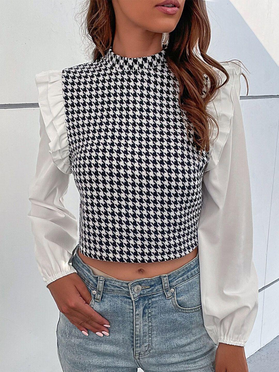 stylecast checked cuffed sleeve crop top