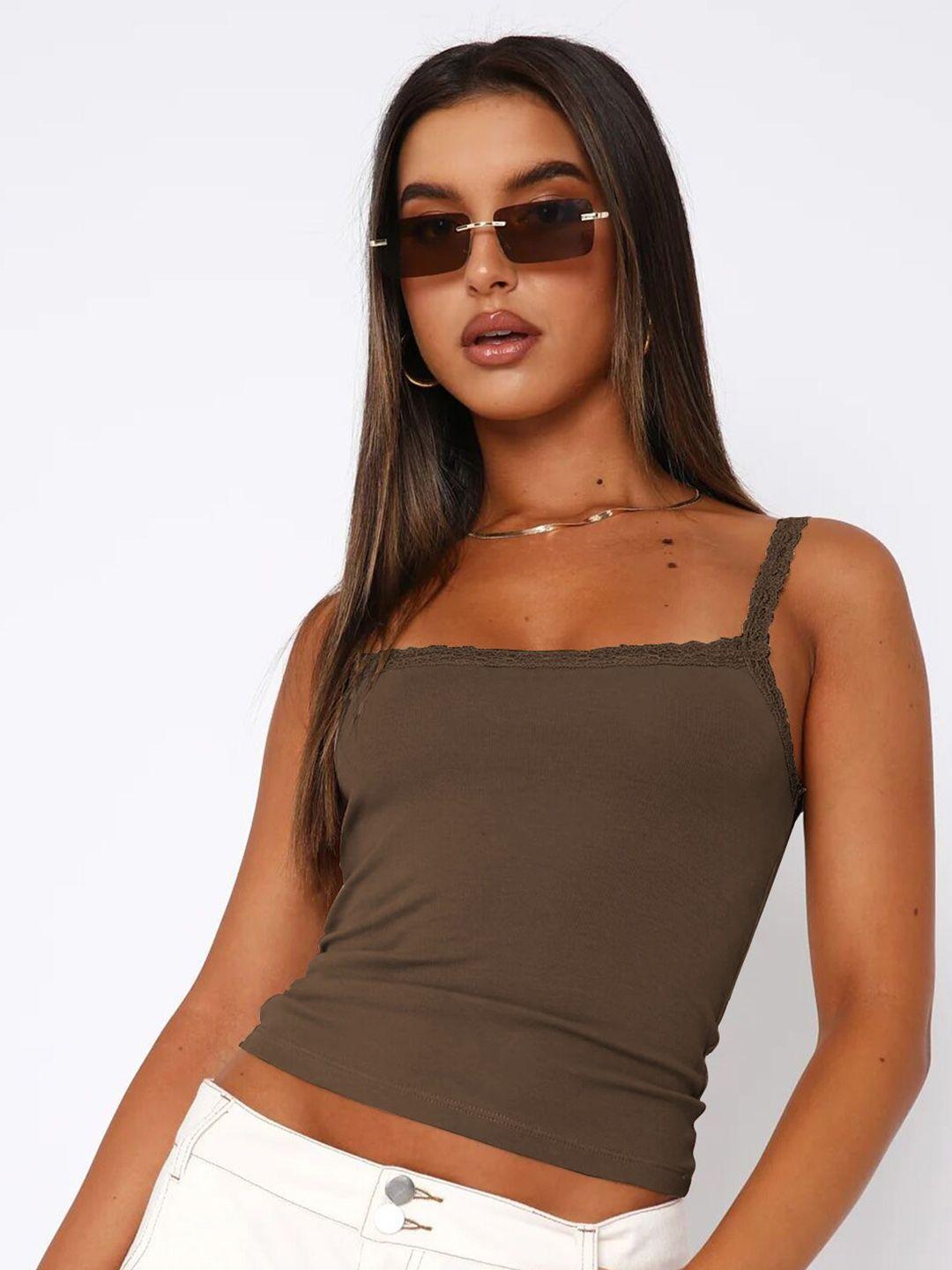 stylecast coffee brown shoulder strap fitted top