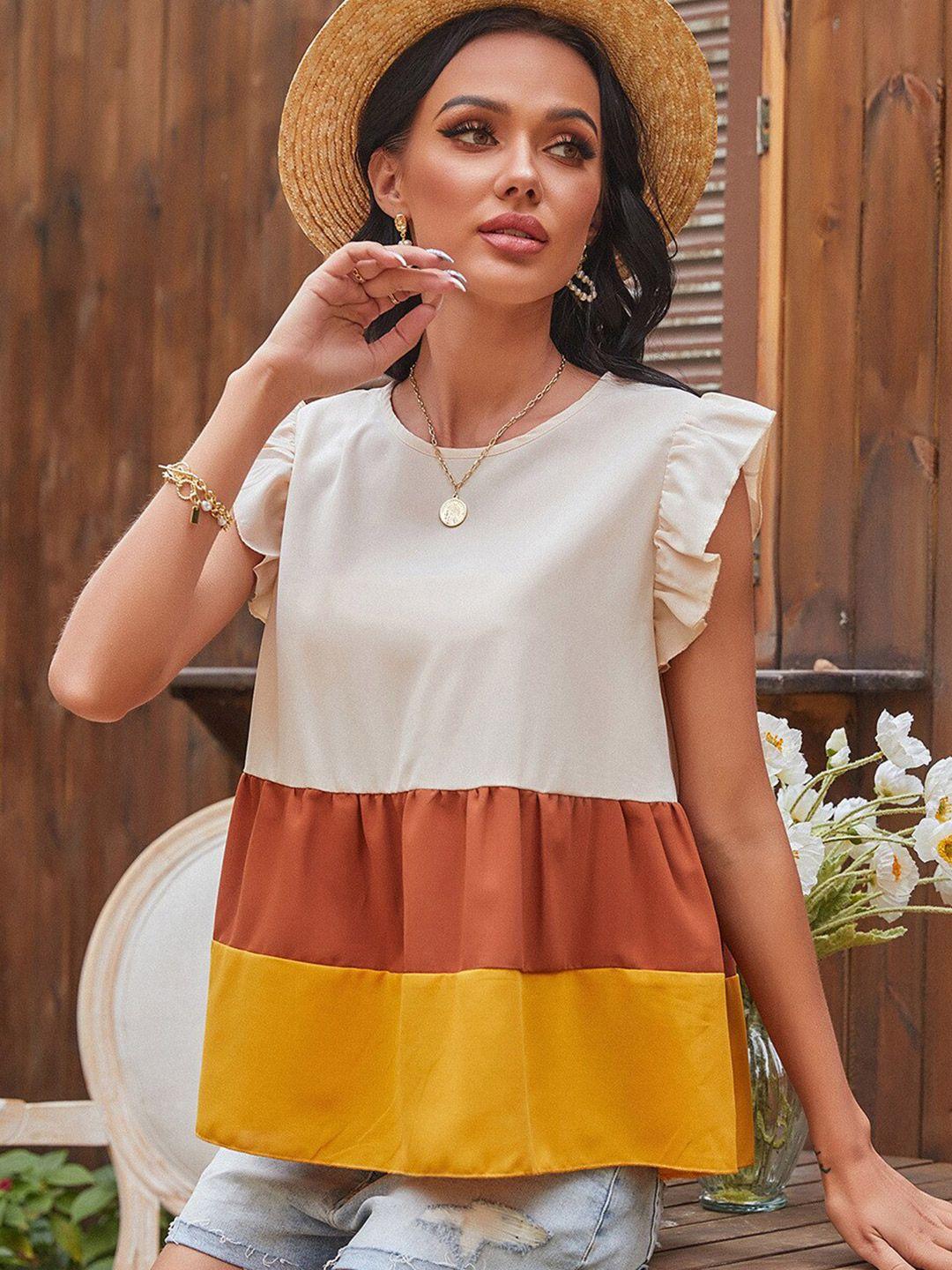 stylecast colourblocked flutter sleeves peplum top