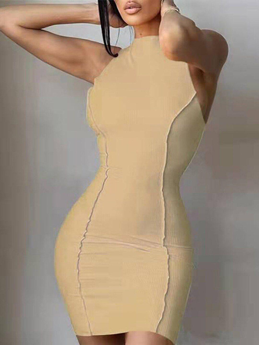 stylecast cream-coloured high neck sleeveless bodycon dress