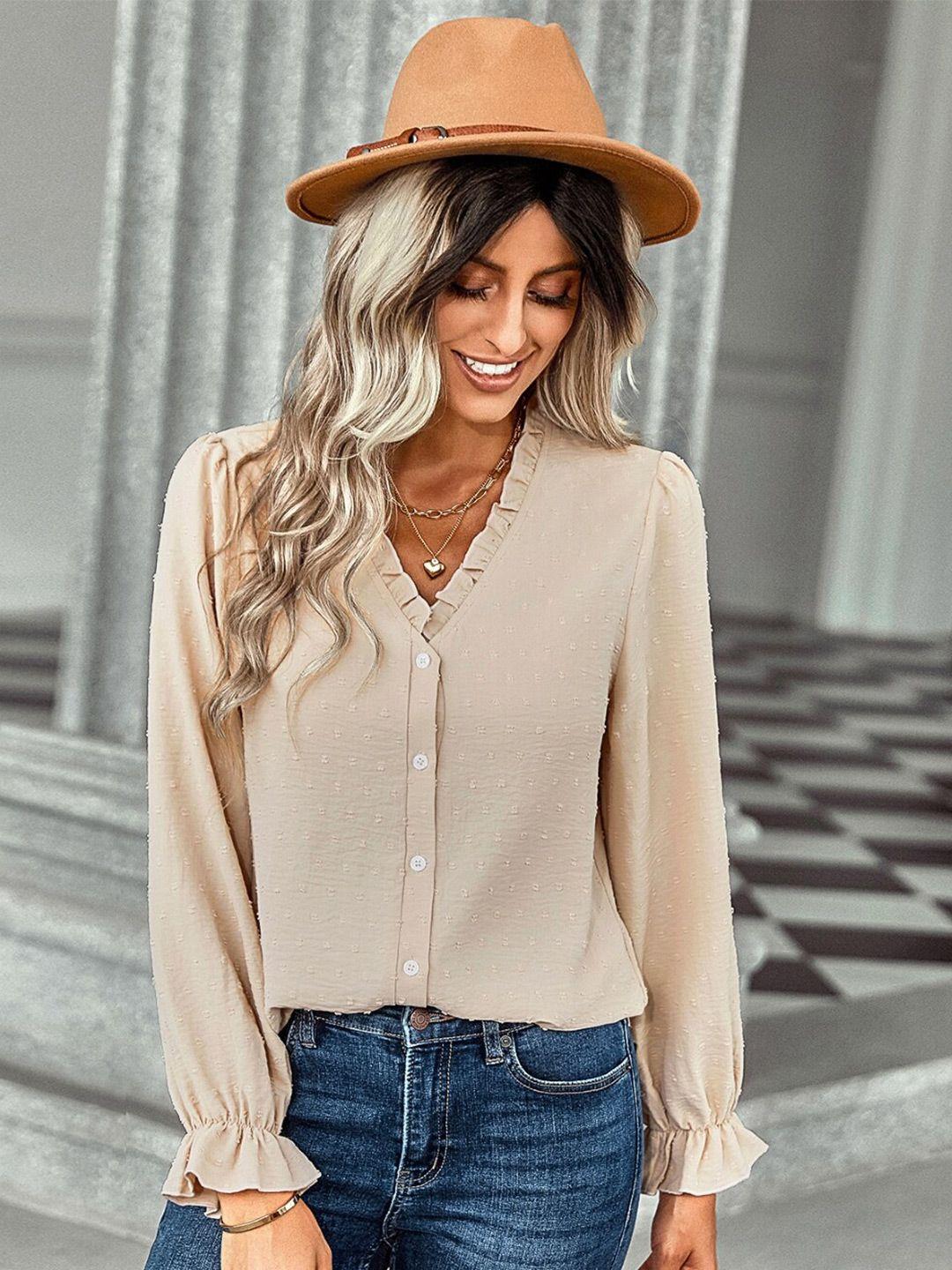 stylecast cream-coloured mandarin collar shirt style top