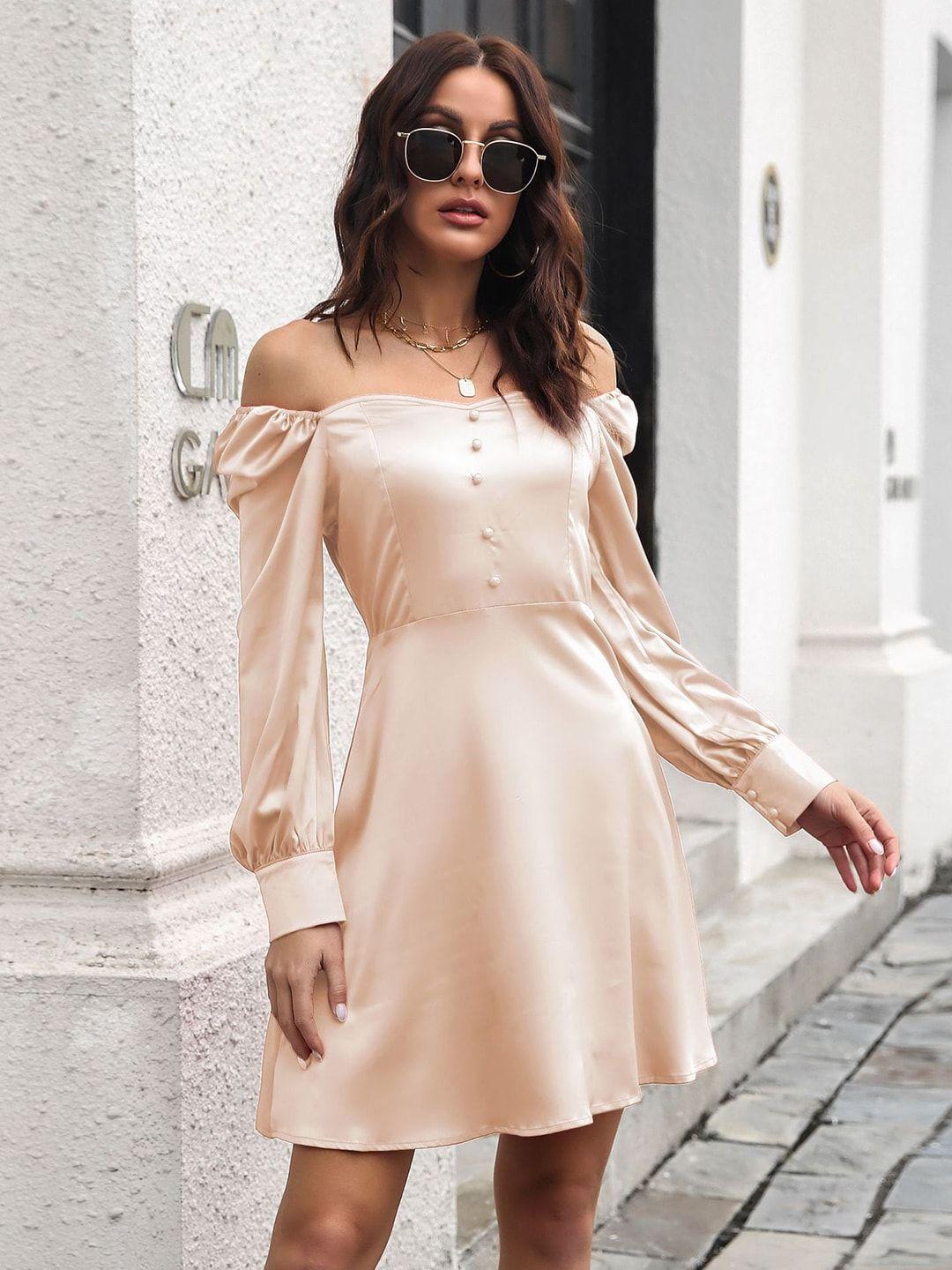 stylecast cream-coloured solid a-line dress