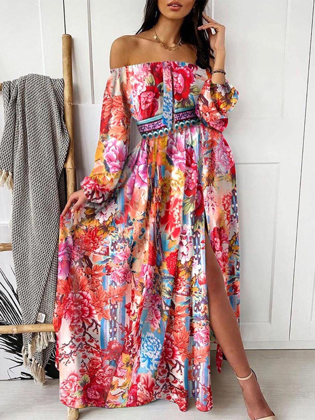 stylecast cuffed sleeves front slit off shoulder maxi dress
