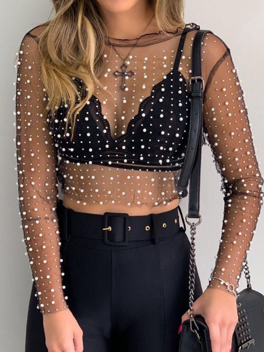 stylecast embellished sheer styled back crop top