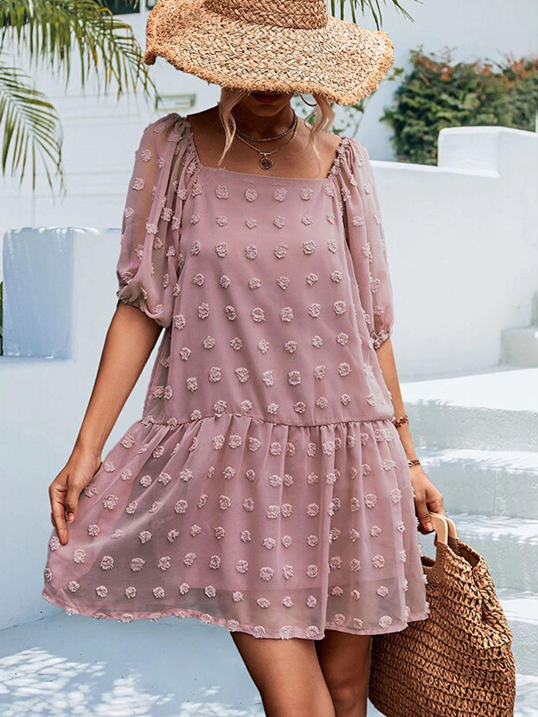 stylecast floral print puff sleeve applique drop-waist dress