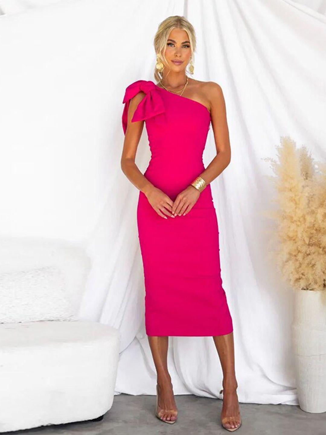 stylecast fuchsia & vivid raspberry one shoulder bodycon midi dress