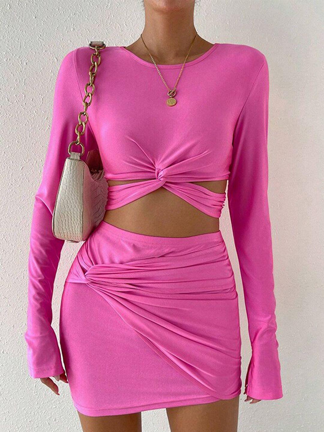 stylecast fuchsia twisted crop top with skirt