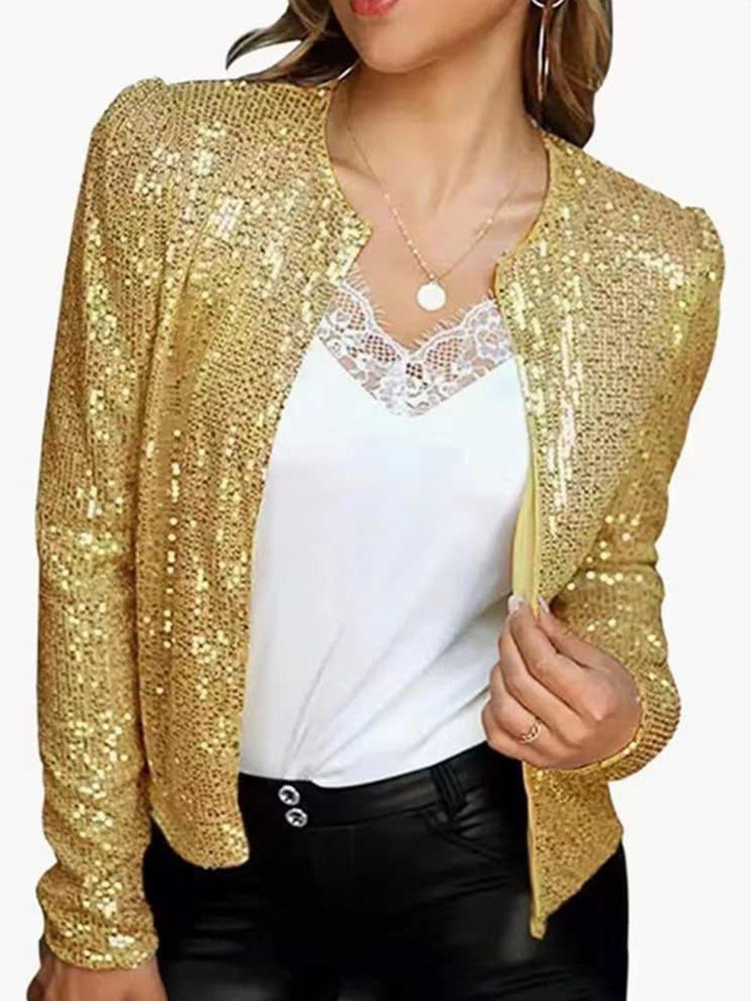 stylecast gold-toned sequinned embellished long sleeves tailored jacket