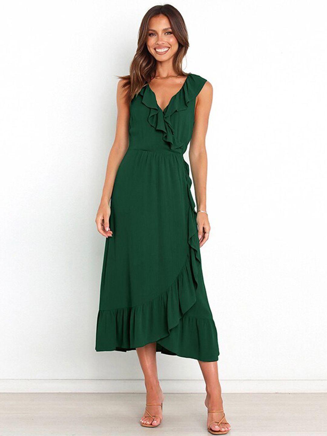 stylecast green & teal green ruffled midi dress