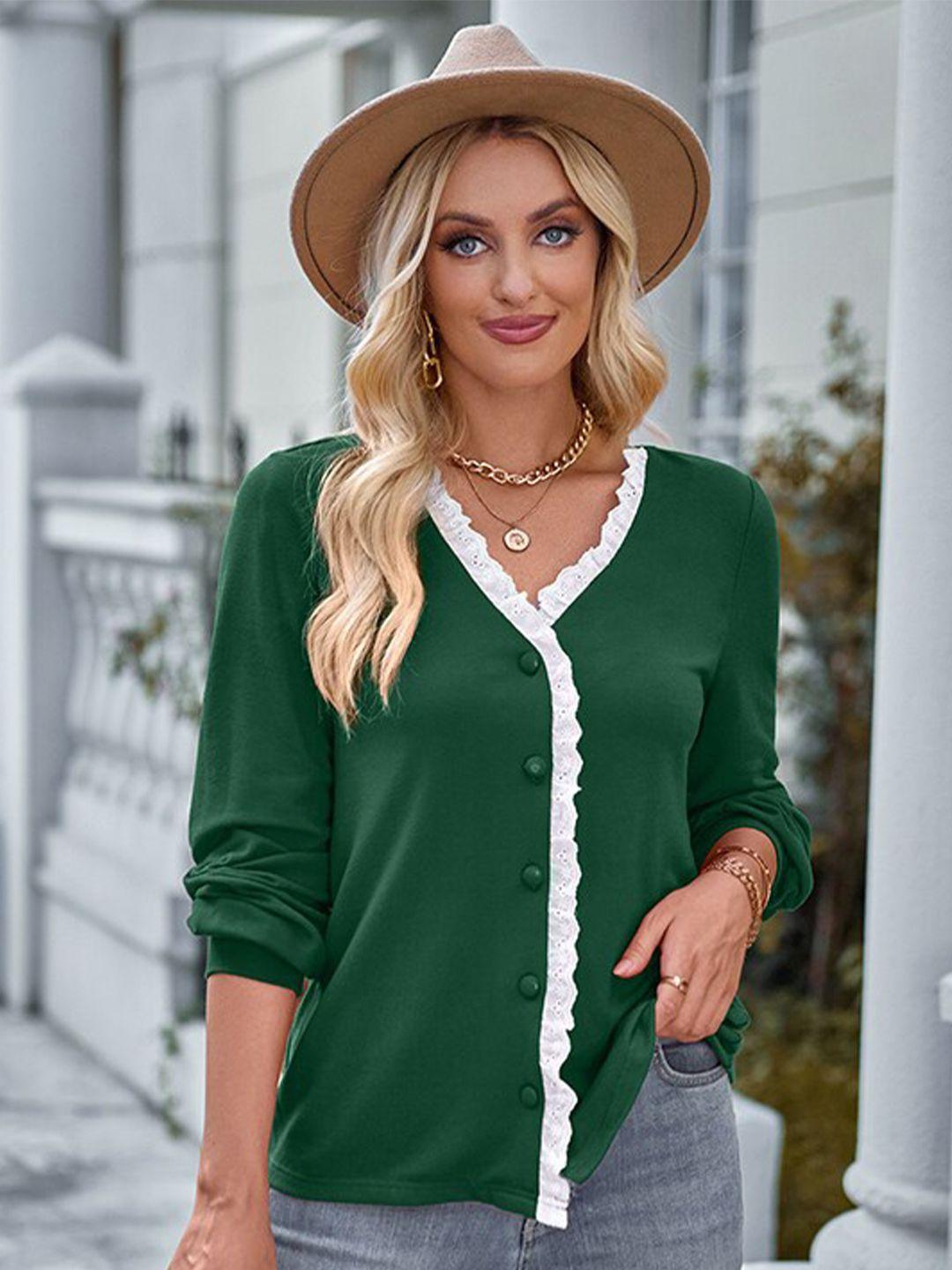 stylecast green cuffed sleeves shirt style top