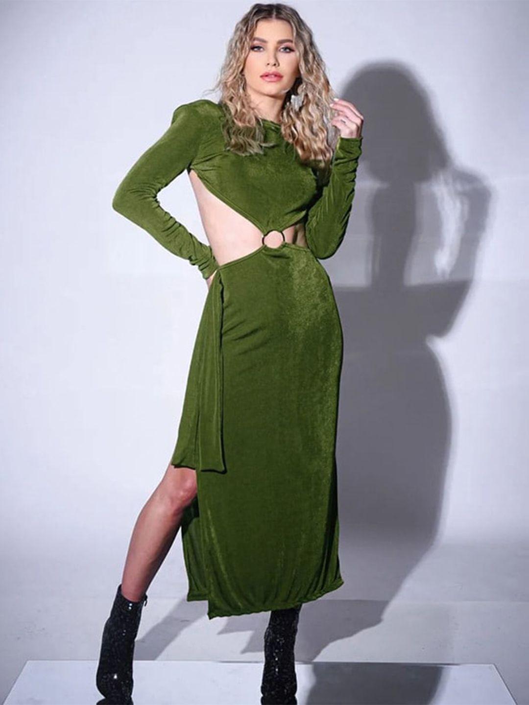 stylecast green cut-outs a-line midi dress