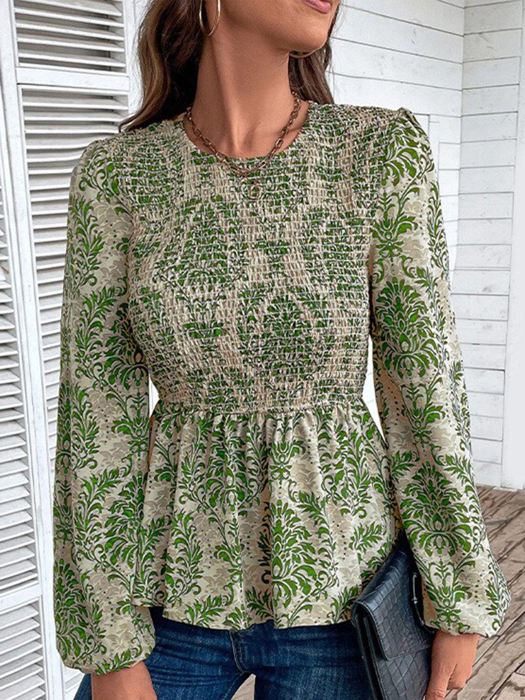 stylecast green floral print bell sleeve top