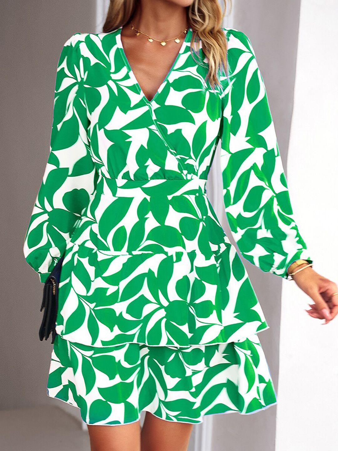 stylecast green floral printed layered a-line dress