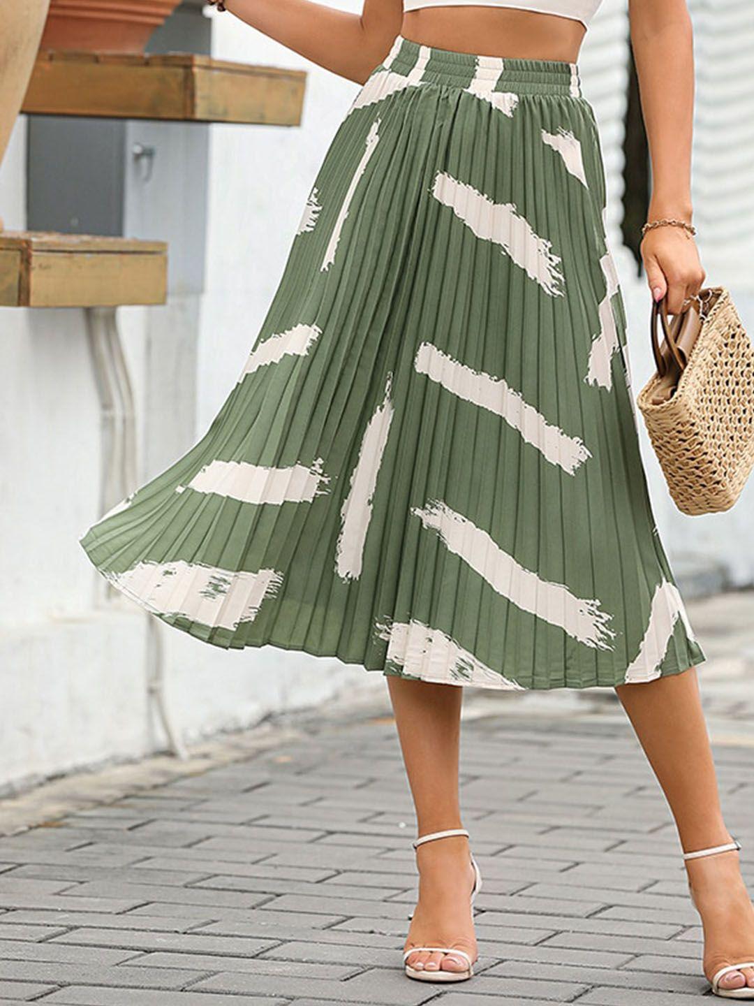 stylecast green geometric printed high-rise accordion pleated flared midi skirt