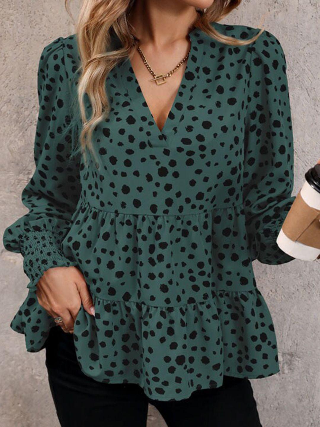 stylecast green polka dot print batwing sleeve top