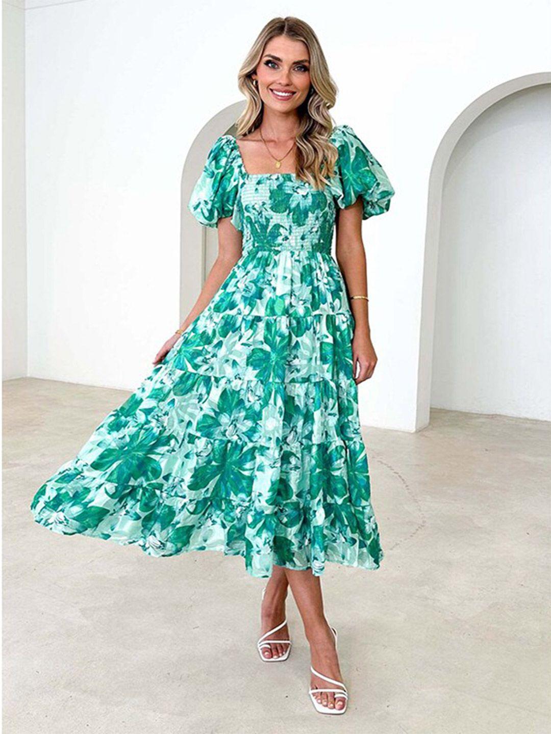 stylecast green print off-shoulder puff sleeve maxi dress