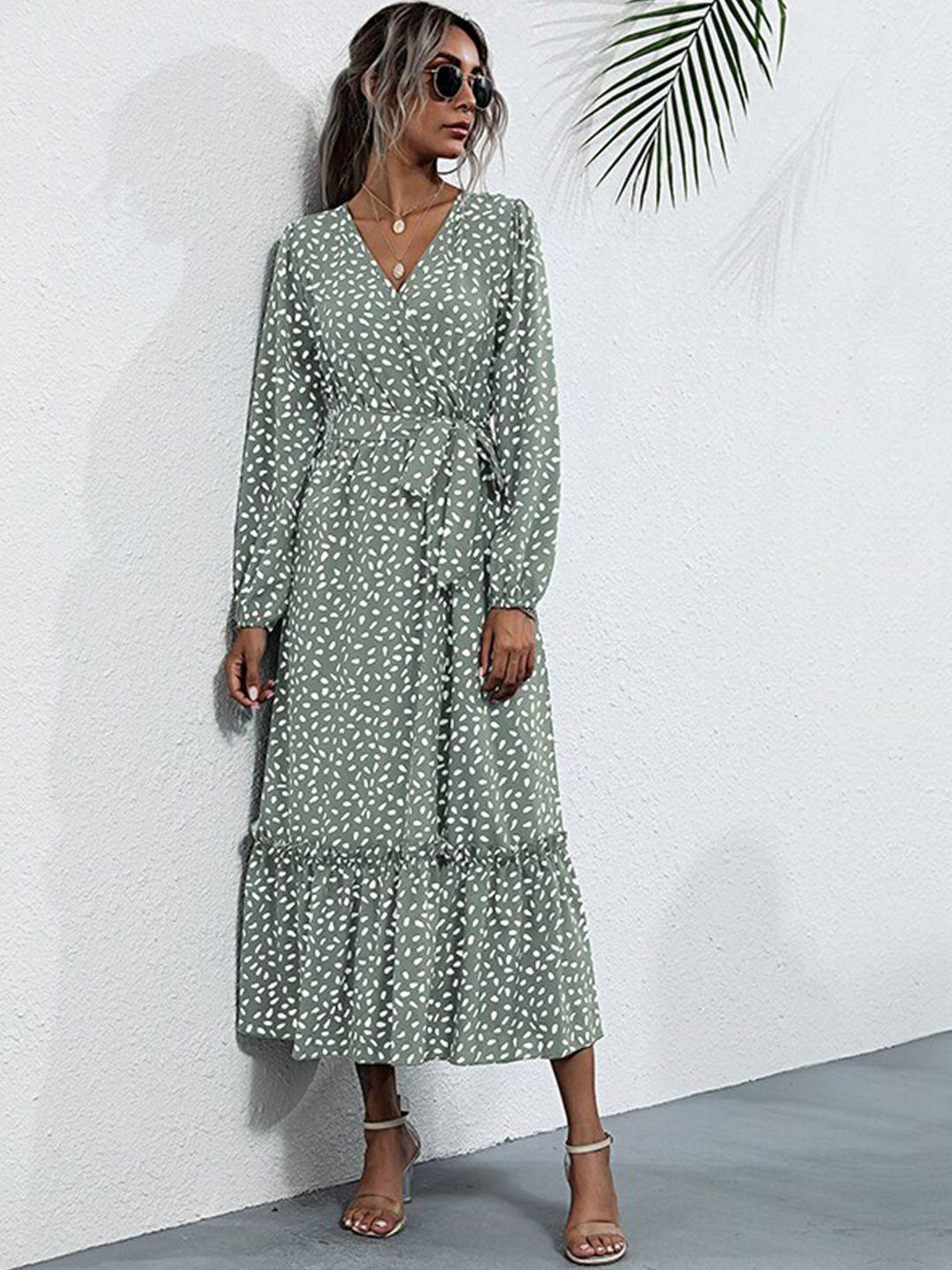 stylecast green printed tiered wrap midi dress