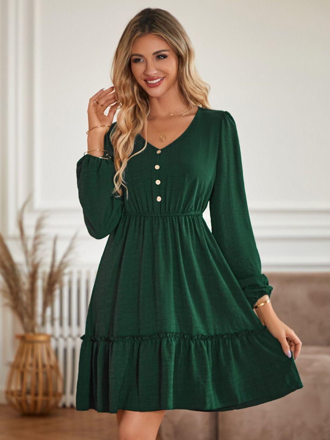 stylecast green puff sleeve a-line dress