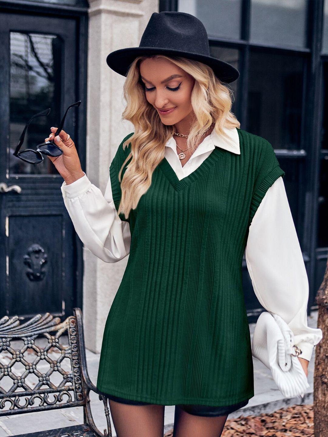 stylecast green ribbed v-neck sweater vest