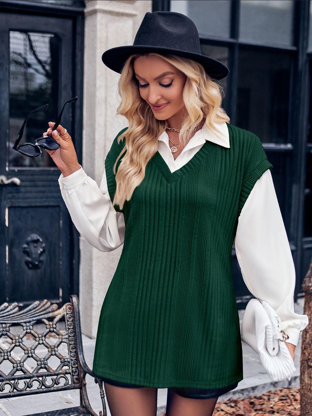 stylecast green striped v-neck sweater vest
