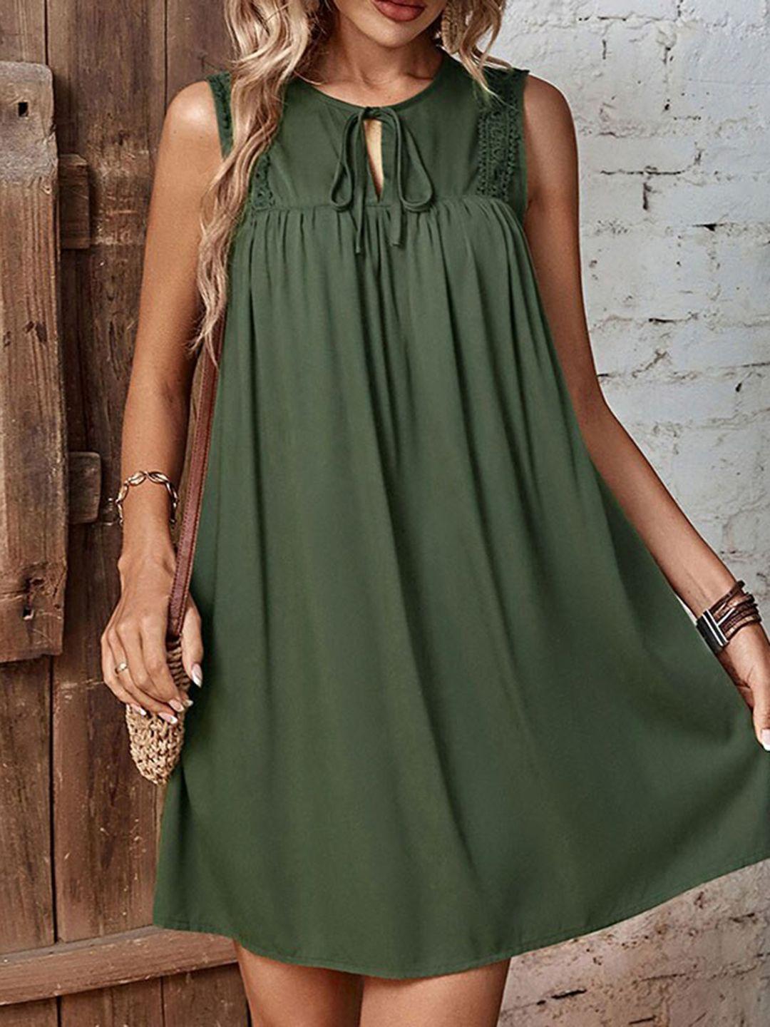 stylecast green tie-up neck a-line dress