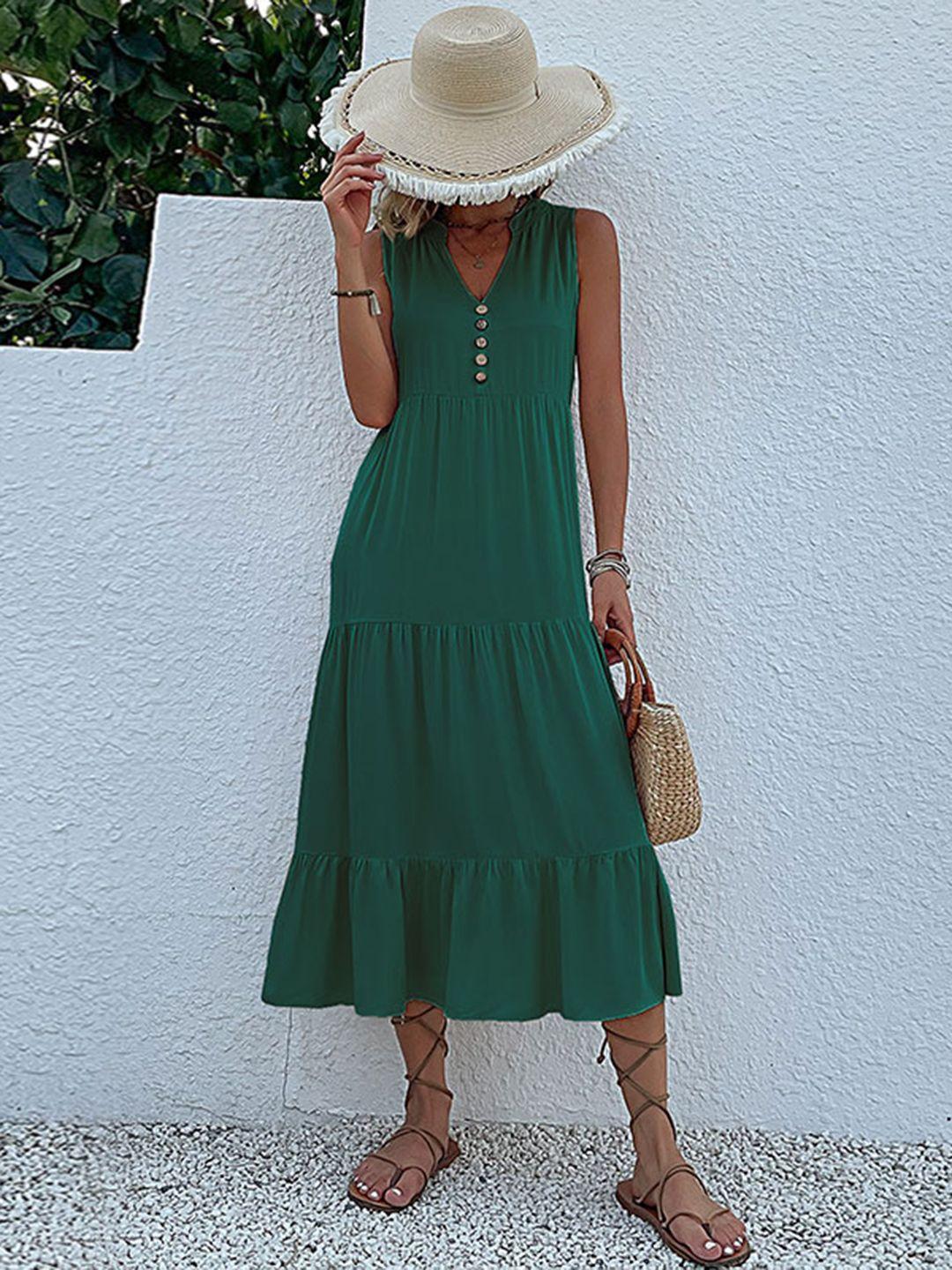 stylecast green v-neck a-line dress