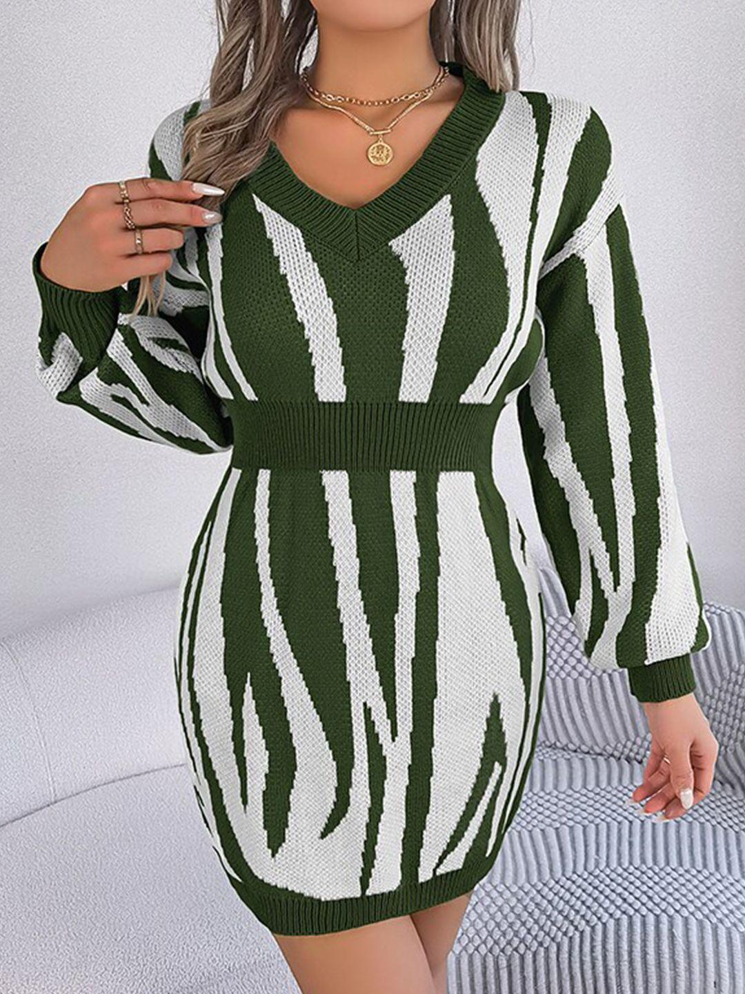 stylecast green v-neck abstract printed acrylic sheath mini dress